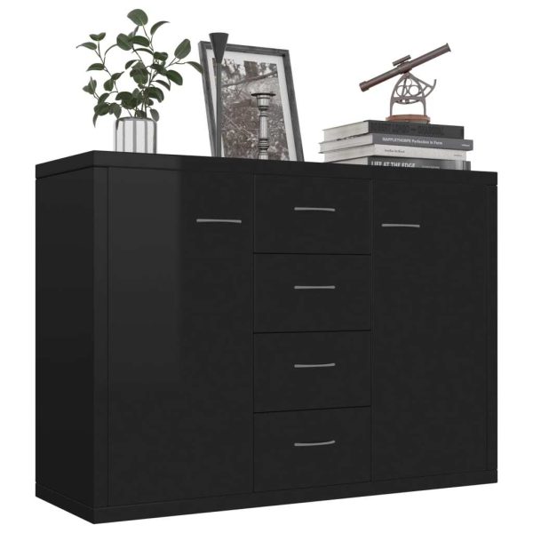 Sideboard 88x30x65 cm Engineered Wood – High Gloss Black