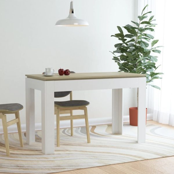 Dining Table 120x60x76 cm Engineered Wood – White and Sonoma Oak
