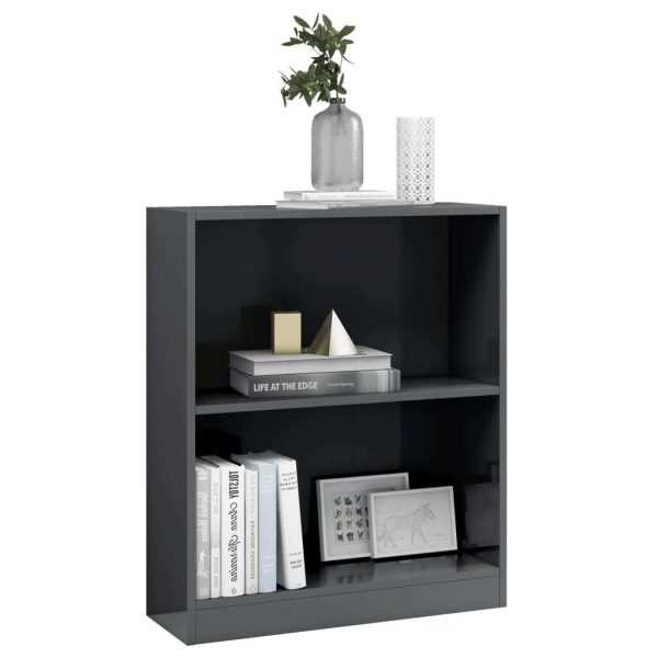 Bookshelf Engineered Wood – 60x24x74.5 cm, High Gloss Grey