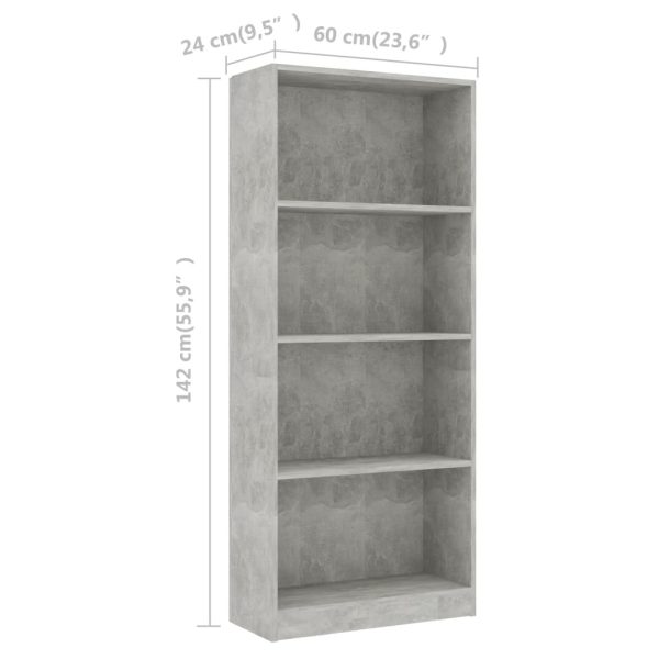 Bookshelf Engineered Wood – 60x24x142 cm, Concrete Grey