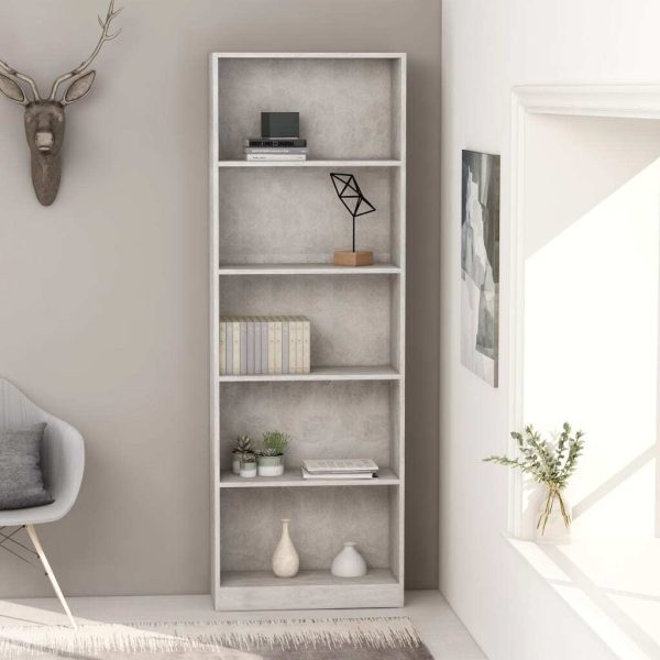 Bookshelf Engineered Wood – 60x24x175 cm, Concrete Grey