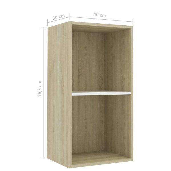 2-Tier Book Cabinet – 40x30x76.5 cm, White and Sonoma Oak