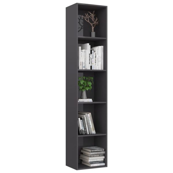 2-Tier Book Cabinet – 40x30x189 cm, High Gloss Grey