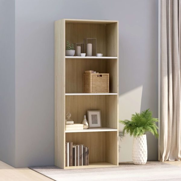 2-Tier Book Cabinet – 60x30x151.5 cm, White and Sonoma Oak
