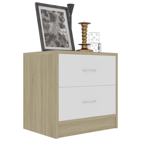 Depew Bedside Cabinet 40x30x40 cm Engineered Wood – White and Sonoma Oak, 2