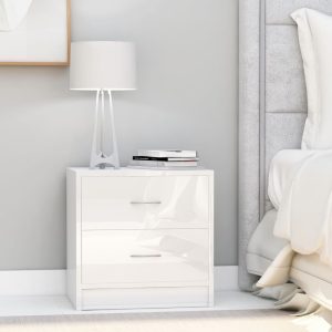 Depew Bedside Cabinet 40x30x40 cm Engineered Wood – High Gloss White, 1