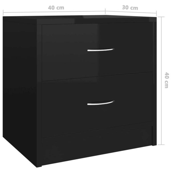 Depew Bedside Cabinet 40x30x40 cm Engineered Wood – High Gloss Black, 2