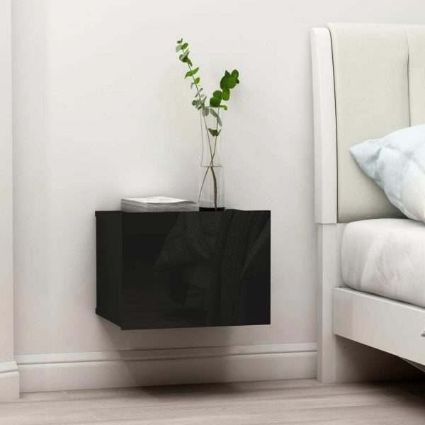 Costessey Bedside Cabinet 40x30x30 cm Engineered Wood – High Gloss Black, 1