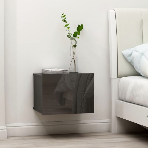 Costessey Bedside Cabinet 40x30x30 cm Engineered Wood – High Gloss Grey, 1