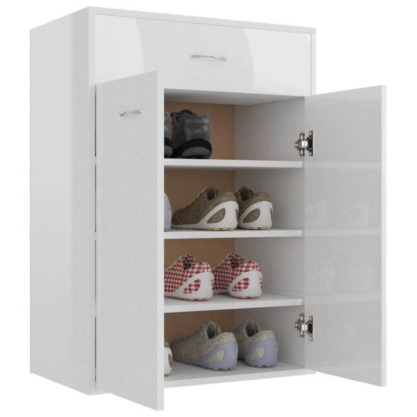 Shoe Cabinet 60x35x84 cm Engineered Wood – High Gloss White