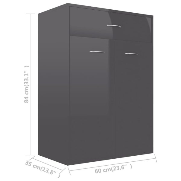 Shoe Cabinet 60x35x84 cm Engineered Wood – High Gloss Grey