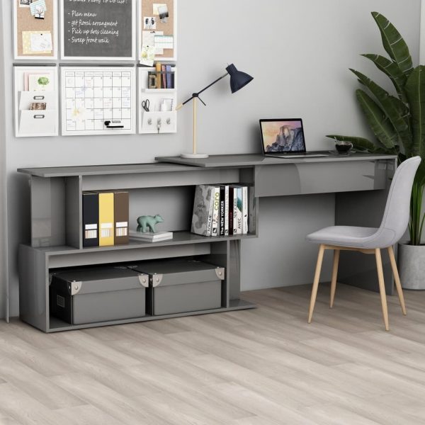 Corner Desk 200x50x76 cm Engineered Wood – High Gloss Grey