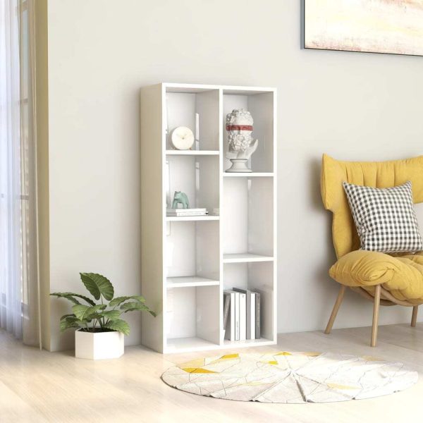 Book Cabinet 50x25x106 cm Engineered Wood – High Gloss White