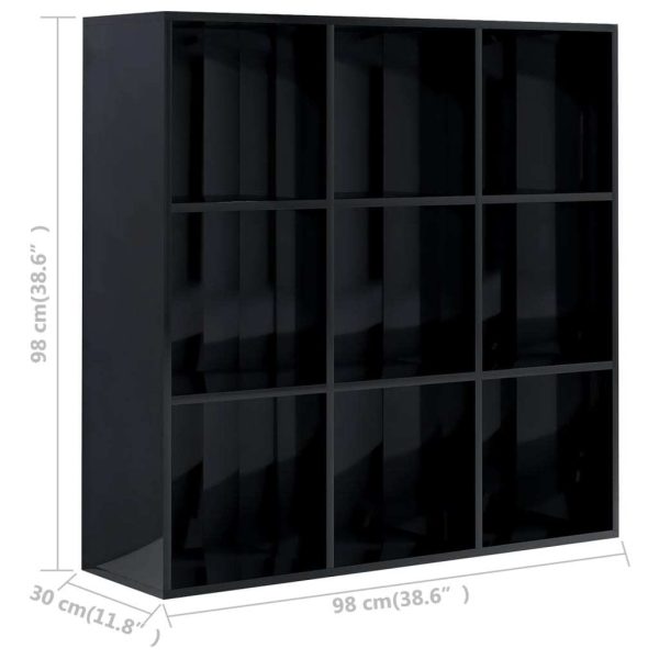 Book Cabinet 98x30x98 cm Engineered Wood – High Gloss Black