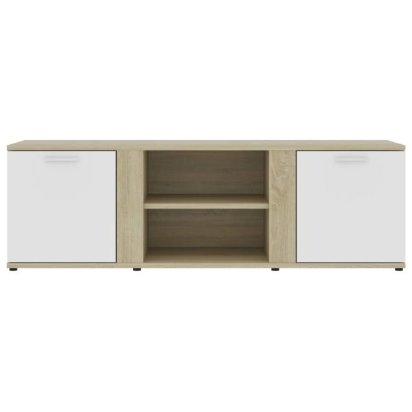 Cramlington TV Cabinet 120x34x37 cm Engineered Wood – White and Sonoma Oak