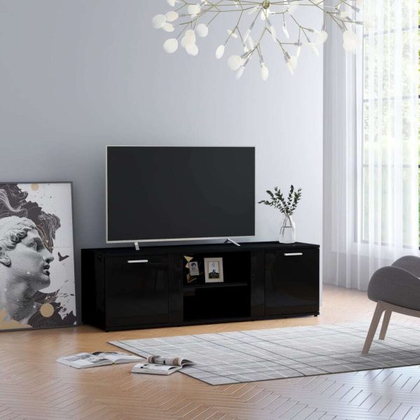 Cramlington TV Cabinet 120x34x37 cm Engineered Wood – High Gloss Black