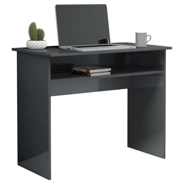Desk 90x50x74 cm Engineered Wood – High Gloss Grey