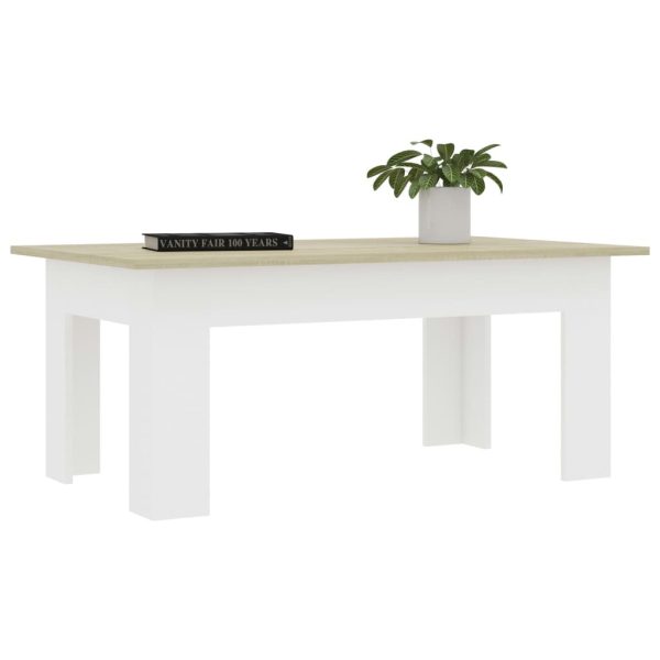 Coffee Table 100x60x42 cm Engineered Wood – White and Sonoma Oak