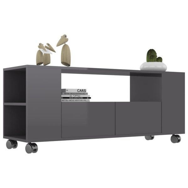 Wenatchee TV Cabinet 120x35x48 cm Engineered Wood – High Gloss Grey