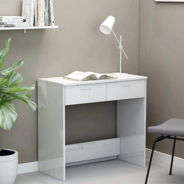 Desk 80x40x75 cm Engineered Wood – High Gloss White