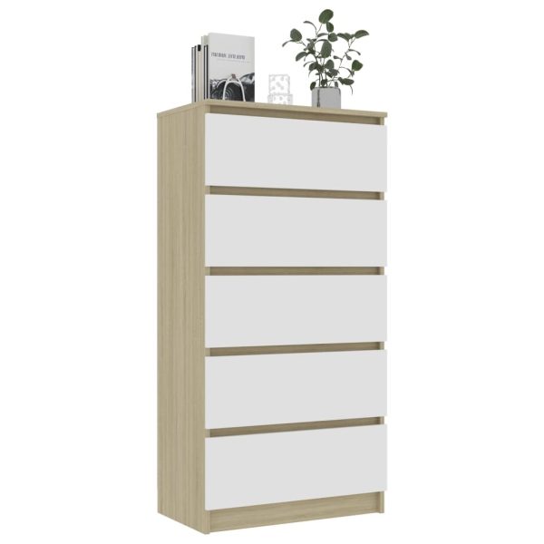Drawer Sideboard 60x35x121 cm Engineered Wood – White and Sonoma Oak