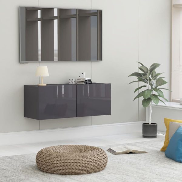 Newmarket TV Cabinet Engineered Wood – 80x30x30 cm, High Gloss Grey