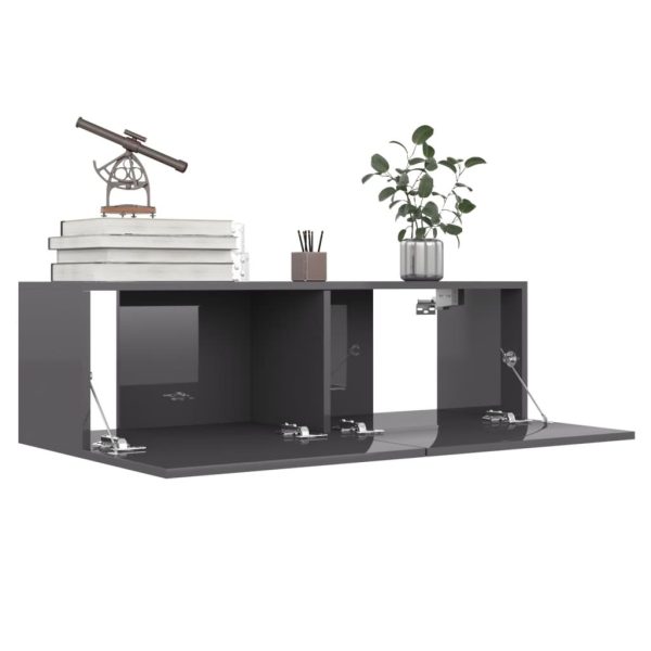 Newmarket TV Cabinet Engineered Wood – 100x30x30 cm, High Gloss Grey