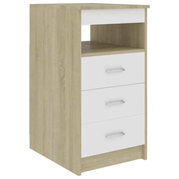 Drawer Cabinet 40x50x76 cm Engineered Wood – White and Sonoma Oak