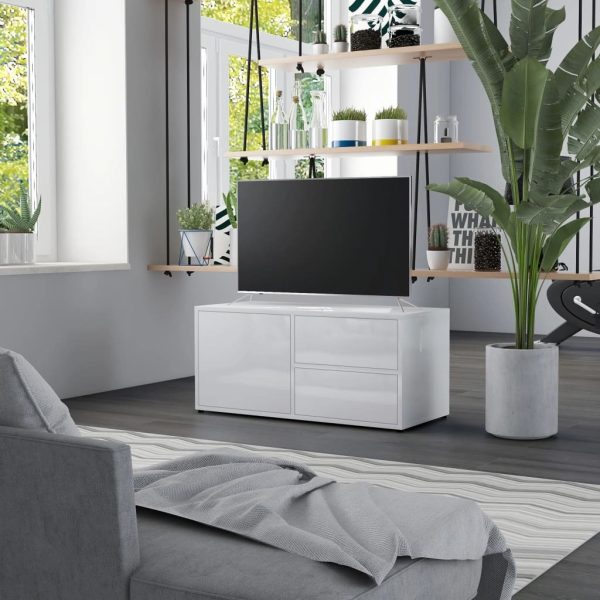 Hopkins TV Cabinet 80x34x36 cm Engineered Wood – High Gloss White