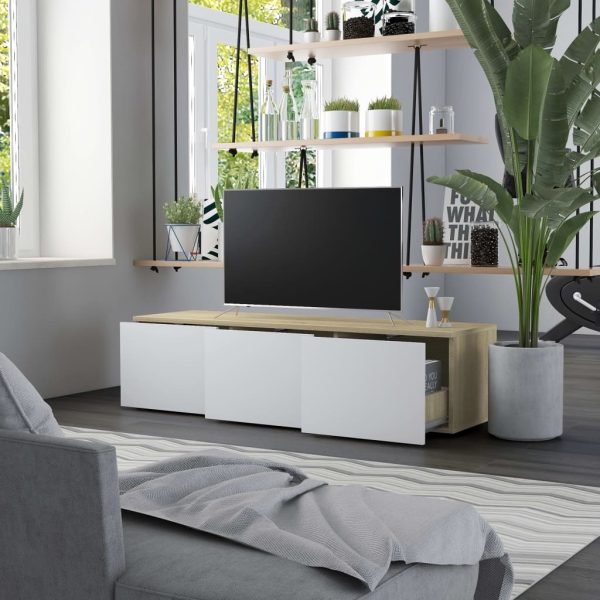 Cookstown TV Cabinet 120x34x30 cm Engineered Wood – White and Sonoma Oak