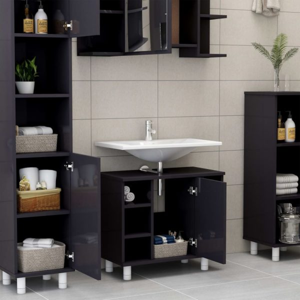 Bathroom Cabinet 60x32x53.5 cm Engineered Wood – High Gloss Grey