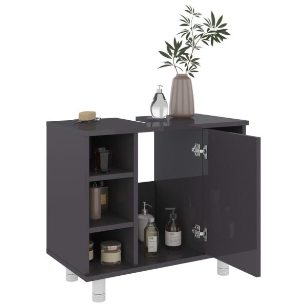 Bathroom Cabinet 60x32x53.5 cm Engineered Wood – High Gloss Grey