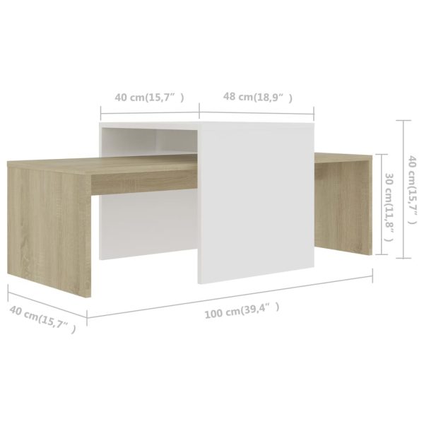 Coffee Table Set 100x48x40 cm Engineered Wood – White and Sonoma Oak