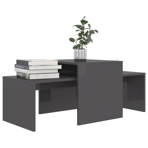 Coffee Table Set 100x48x40 cm Engineered Wood – High Gloss Grey
