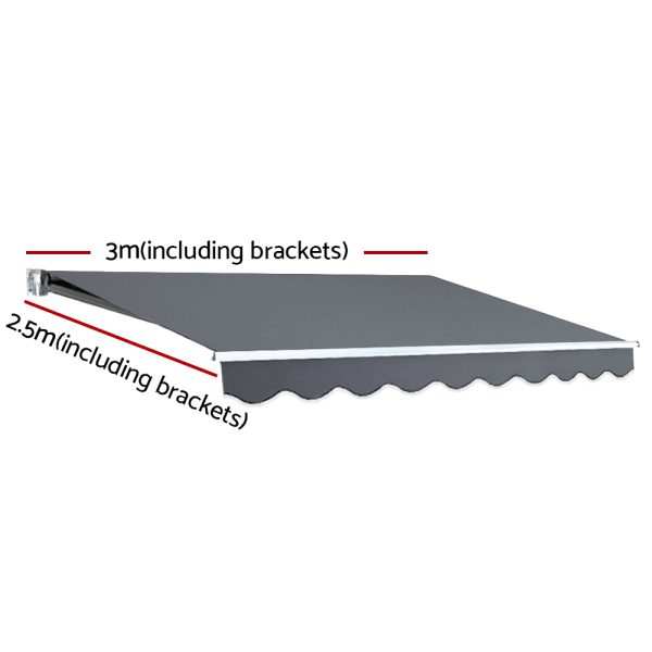 Folding Arm Awning Outdoor Awning Retractable Sunshade – 3×2.5 m, Grey