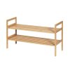 Shoe Rack Bamboo Storage Cabinet 2 Tiers Portable Organizer Shelf Pine