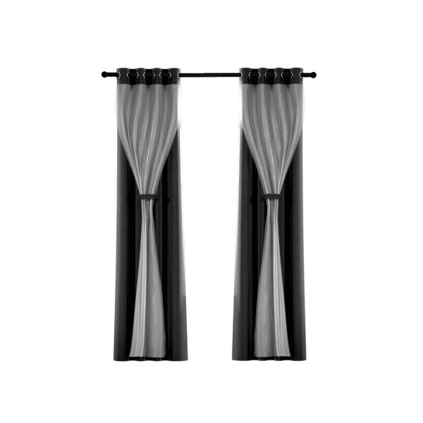 2X 132x242cm Blockout Sheer Curtains Black