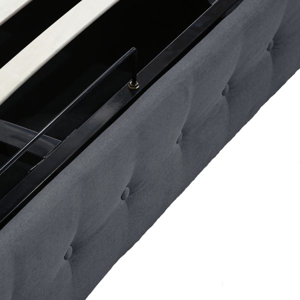 Gas Lift Bed Frame Fabric Base Mattress Storage Double Size Dark Grey