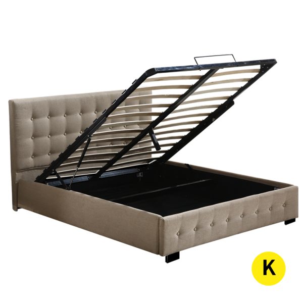 Bed Frame Base With Gas Lift King Size Platform Fabric