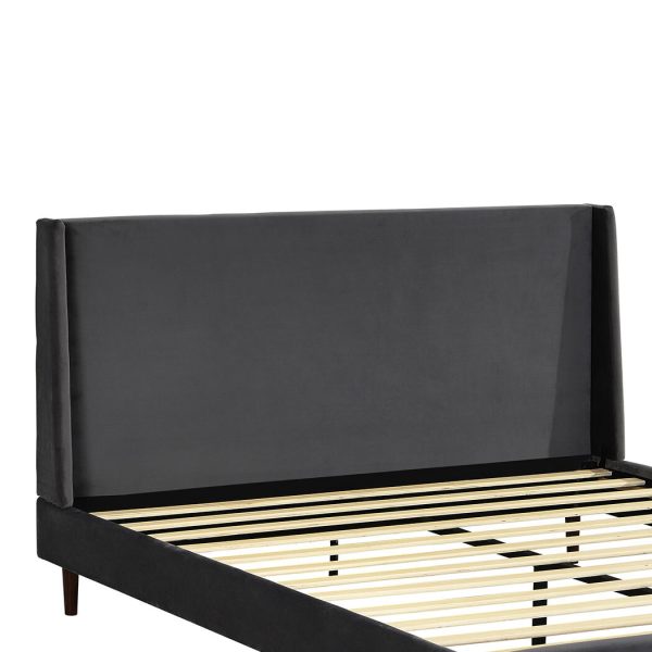 Bed Frame Queen Size Mattress Base Platform Wooden Velevt Headboard Grey