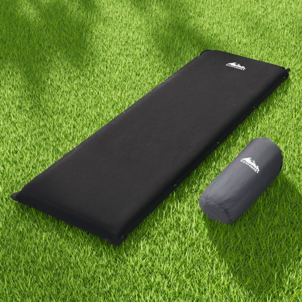 Self Inflating Mattress 9.5CM Camping Sleeping Air Bed Single Black