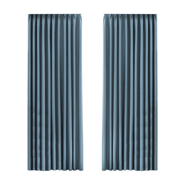 2XBlockout Curtains Chenille Blackout Draperies Eyelet Day 132×250 Blue