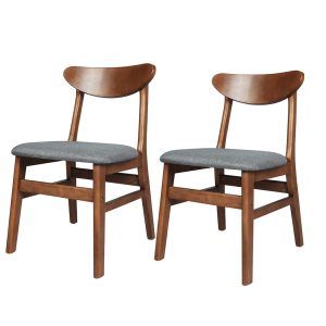 2xDining Chairs Kitchen Chair Natural Wood Linen Fabric Cafe Lounge