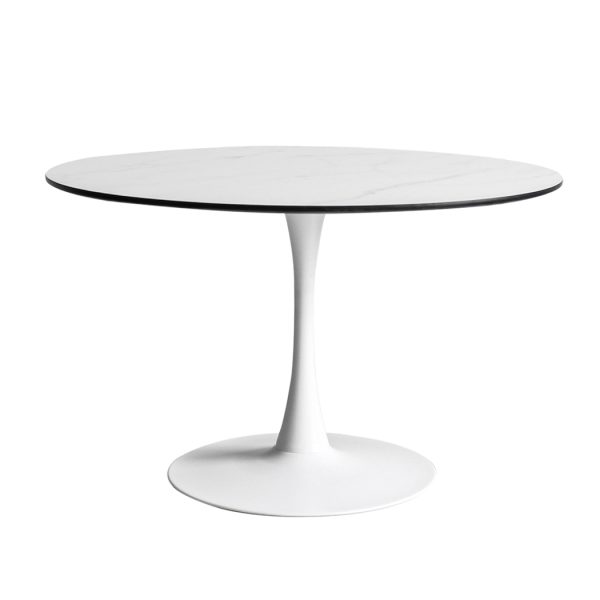 Dining Table Kitchen 6 Person Marble Tulip Round Metal Base 120cm