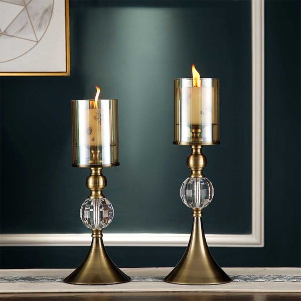 2X 38cm Glass Candle Holder Candle Stand Glass/Metal