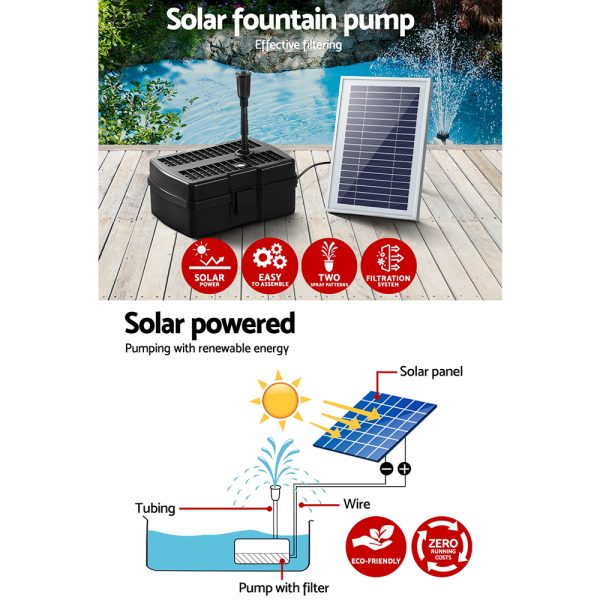 Solar Pond Pump with Eco Filter Box Water Fountain Kit – 4.6 ft