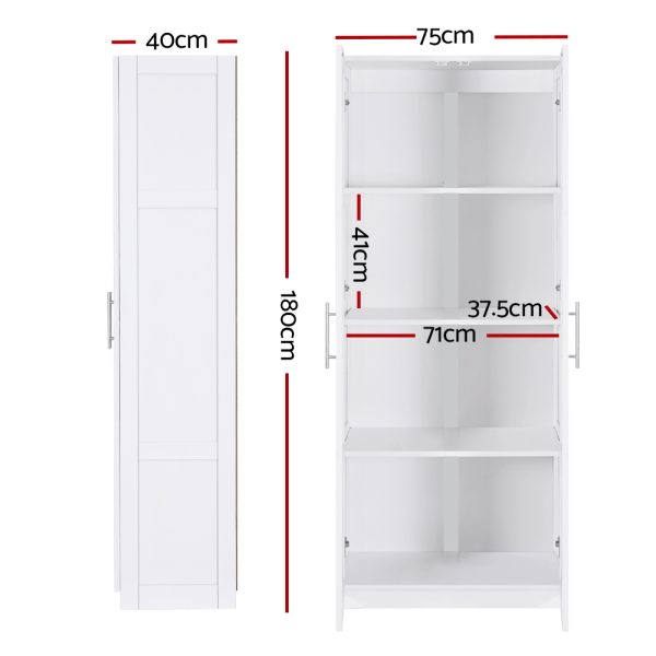 2 Door Wardrobe Bedroom Cupboard Closet Storage Cabinet Organiser White