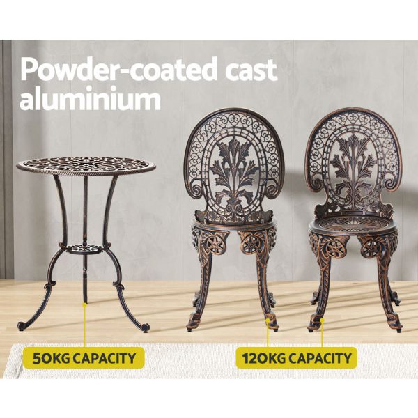 Gardeon 3PC Patio Furniture Outdoor Bistro Set Dining Chairs Aluminium Bronze