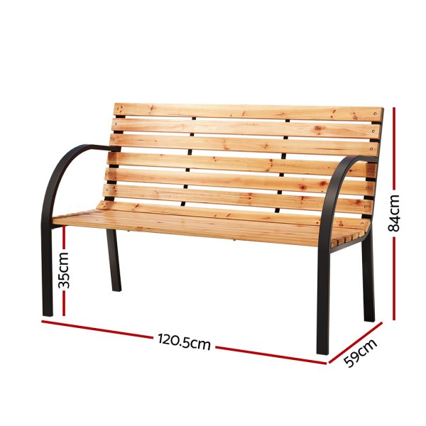 Outdoor Wooden Garden Bench Steel 2 Seater Patio Furniture