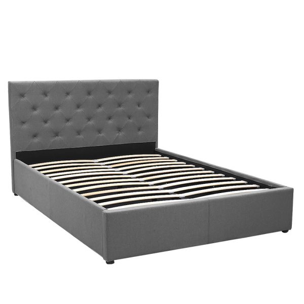Double Fabric Gas Lift Bed Frame with Headboard – Grey
